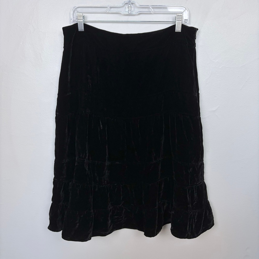 Banana Republic Tiered Velvet Midi Skirt Black Whimsygoth Y2K Vintage Witchy‎ 12